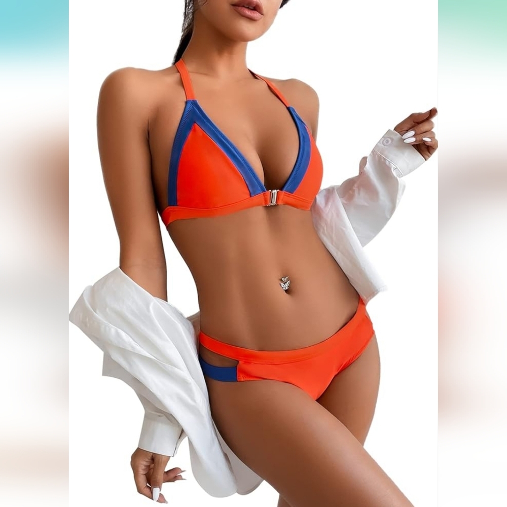 #14- Women's Cutout Halter Bikini Triangle Low Waist Two Piece Swimsuit